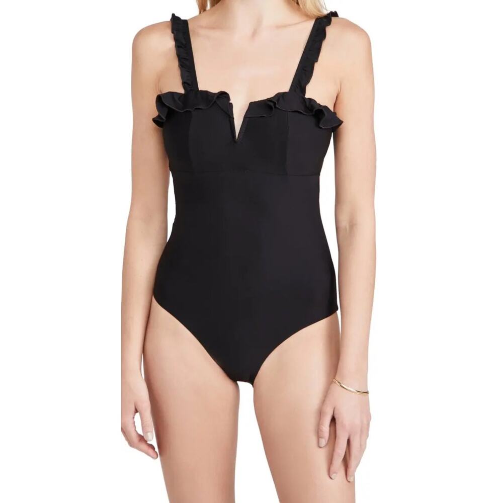 SOLIDO SWIMWEAR Swimsuit Size Small One Piece Black NWT Ruffle Tie Back Swim